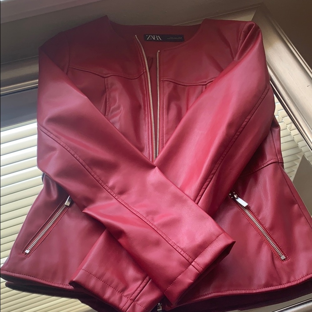 Zara Red Leather Like Jacket